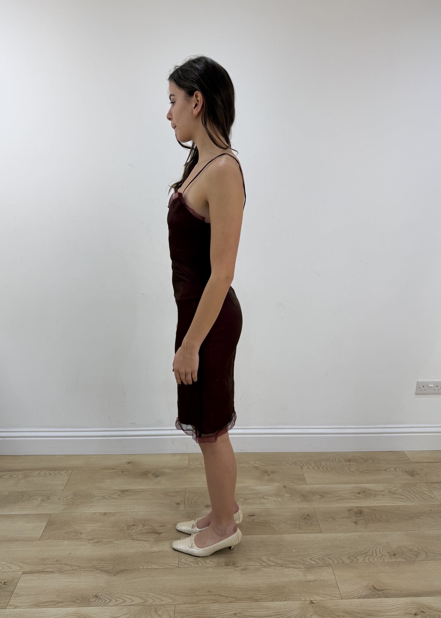 small red Kookai mesh overlay midi dress view 4