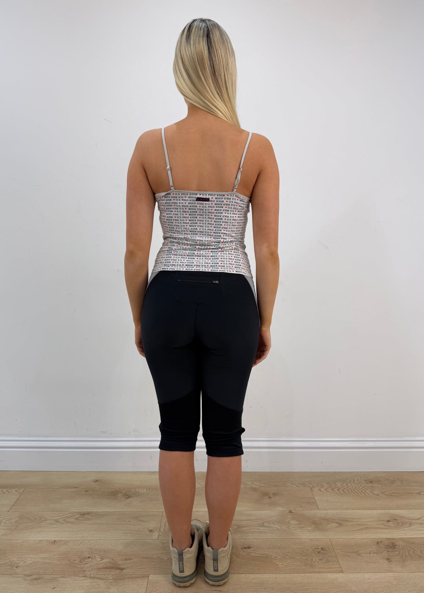 small white and blue polo u.s cami top