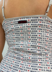 small white and blue polo u.s cami top