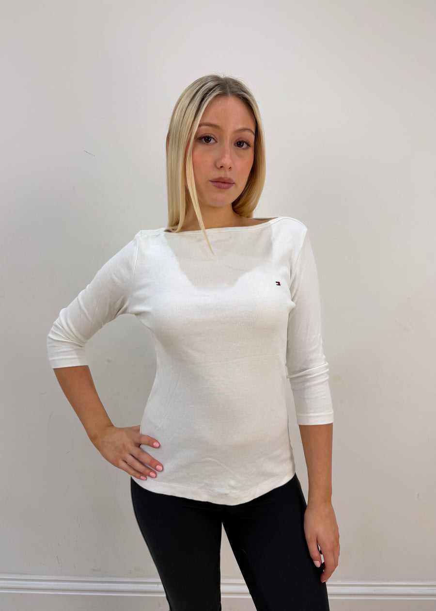 small white tommy hilfiger 3/4 sleeve top