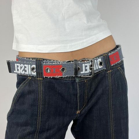 🎁💻 #4 diesel Canvas Gürtel - dunkelgrau, rot und weiß