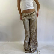 💻‼️#01 champagne gold satiny trousers with flower detailing