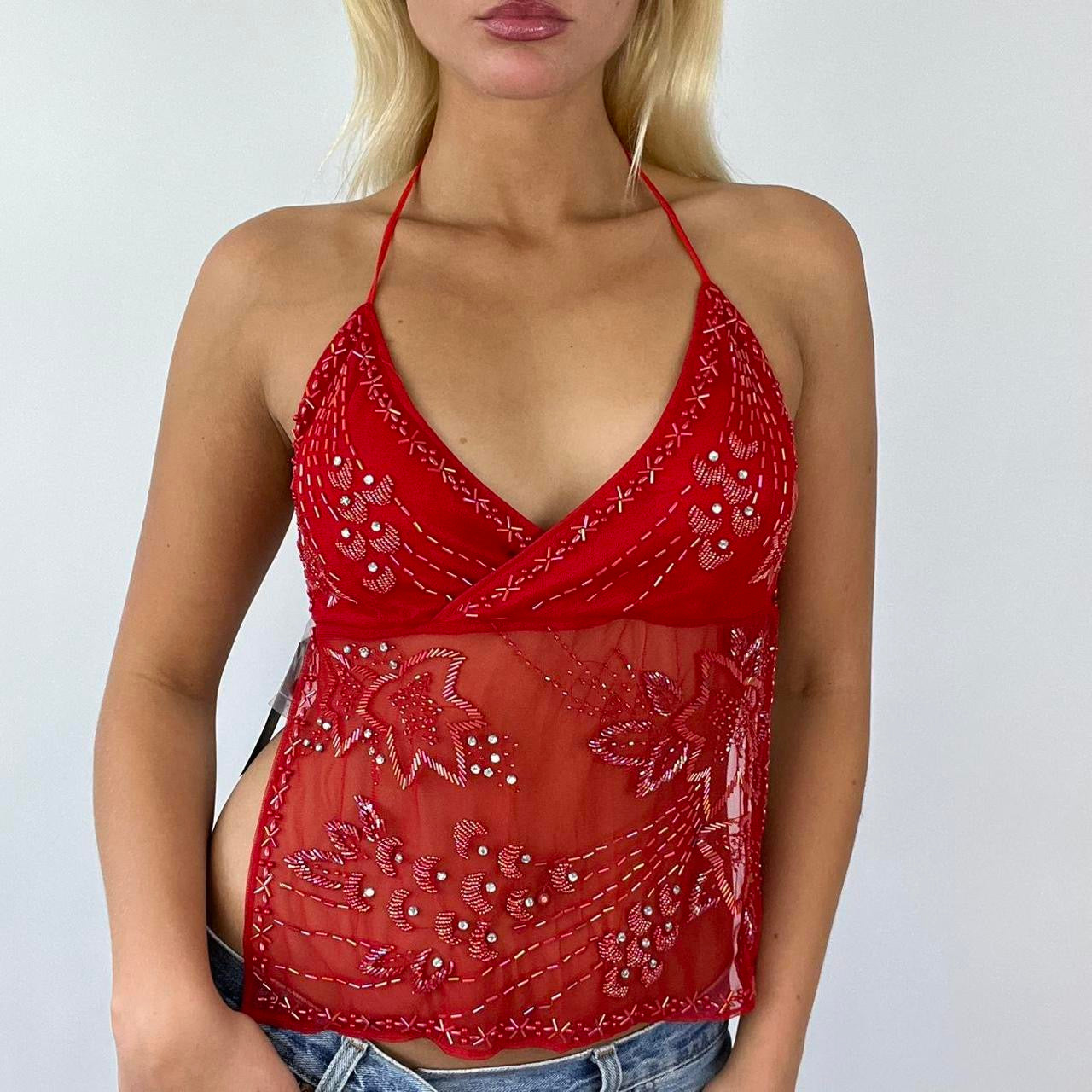 ⭐️ red diamante backless top festival top