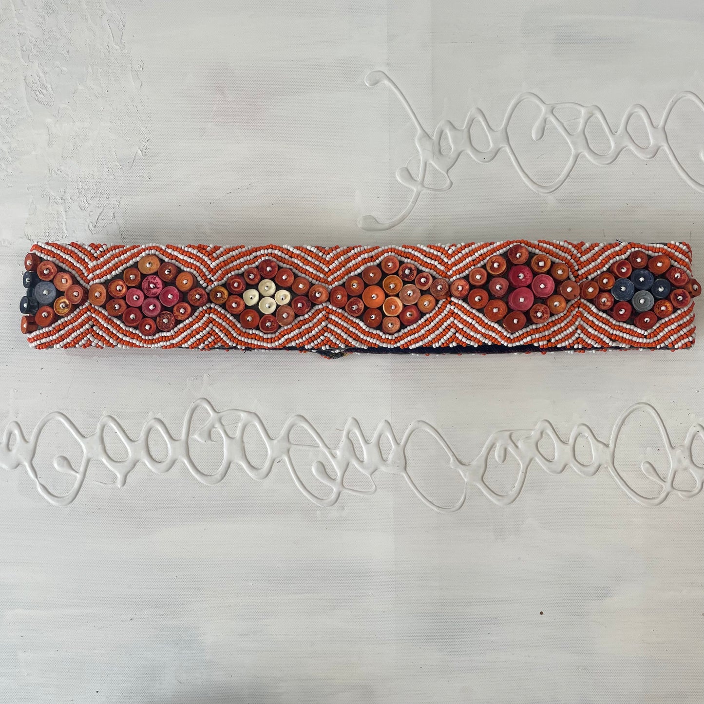 🐚 orange and white beaded belt