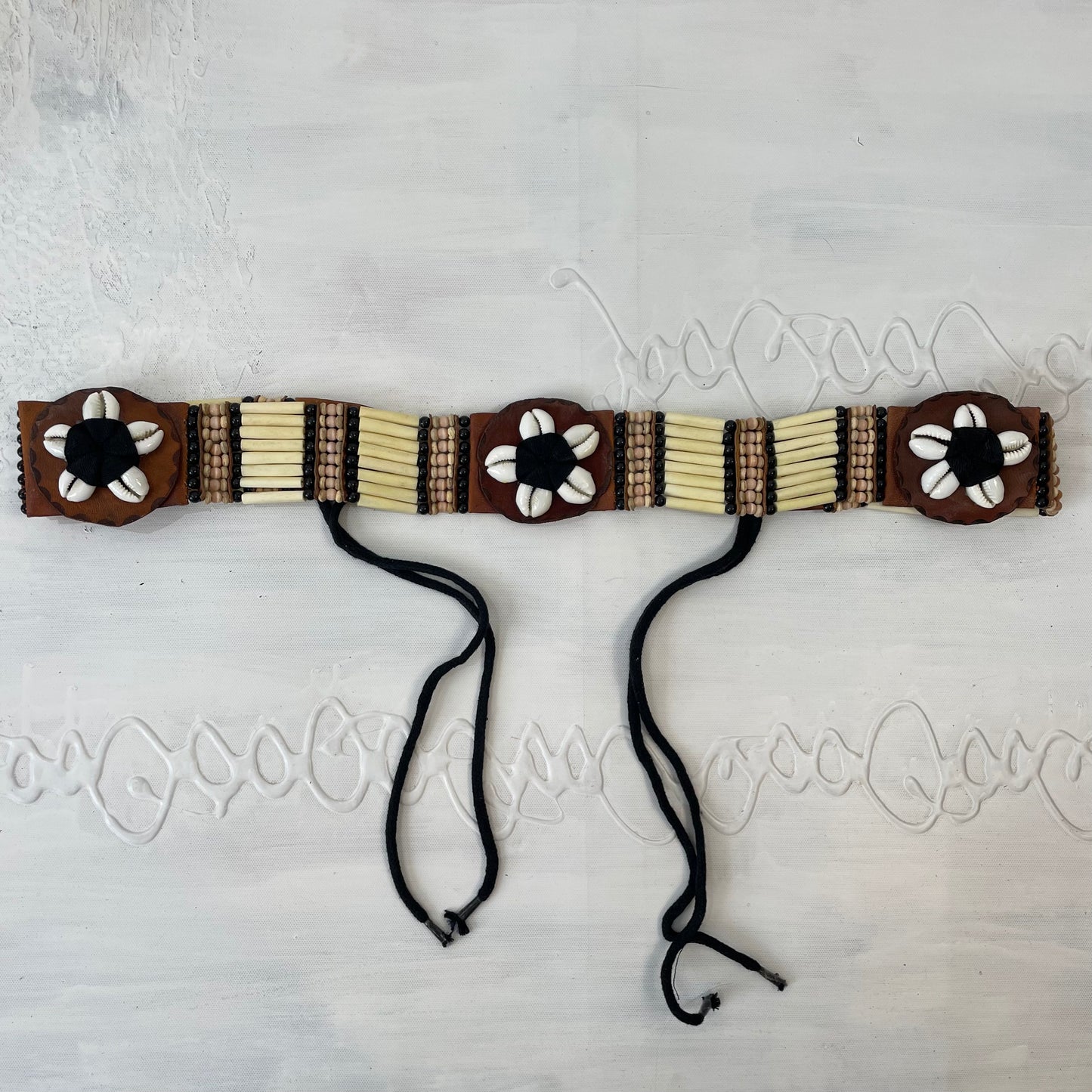 brown, cream and black beaded belt