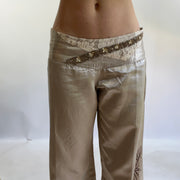 💻‼️#01 champagne gold satiny trousers with flower detailing