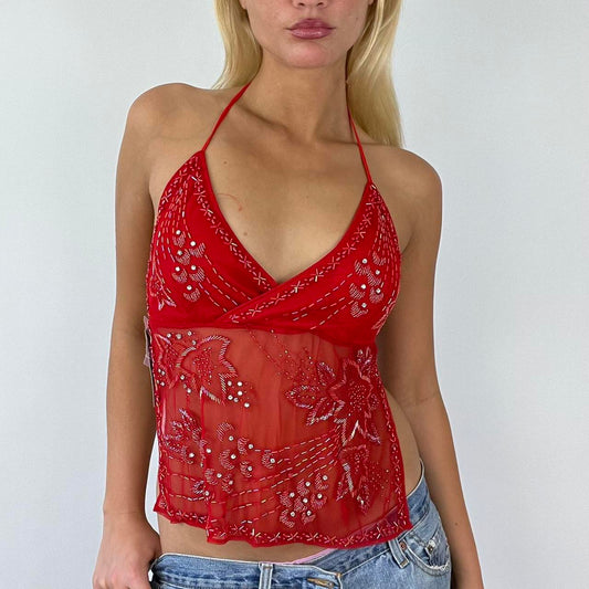 💻⭐️ red diamanté backless festival top