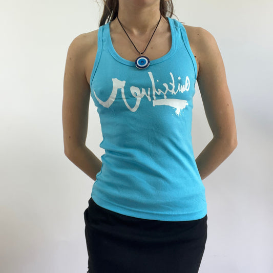 💻‼️ baby blue quicksilver vest with white graphic spell out logo