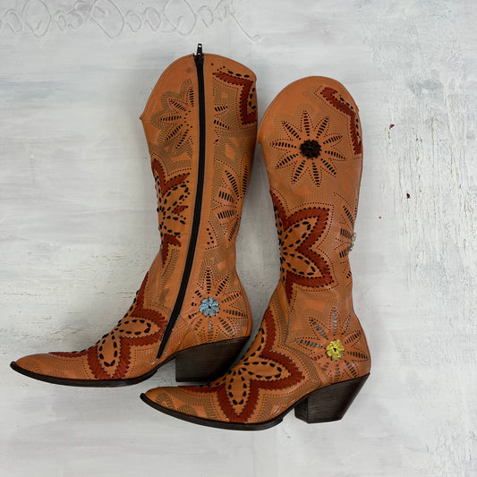 ⭐️DROP 1 | orange embroidered cowboy boots - uk 3 1/2