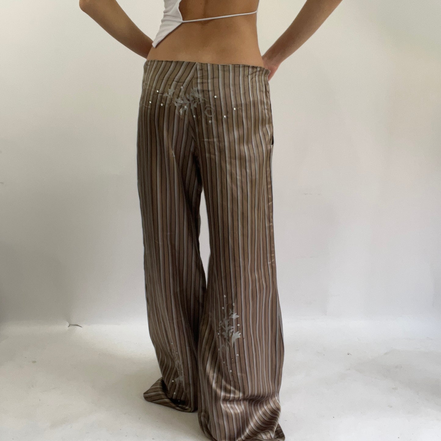 silky stripy trousers