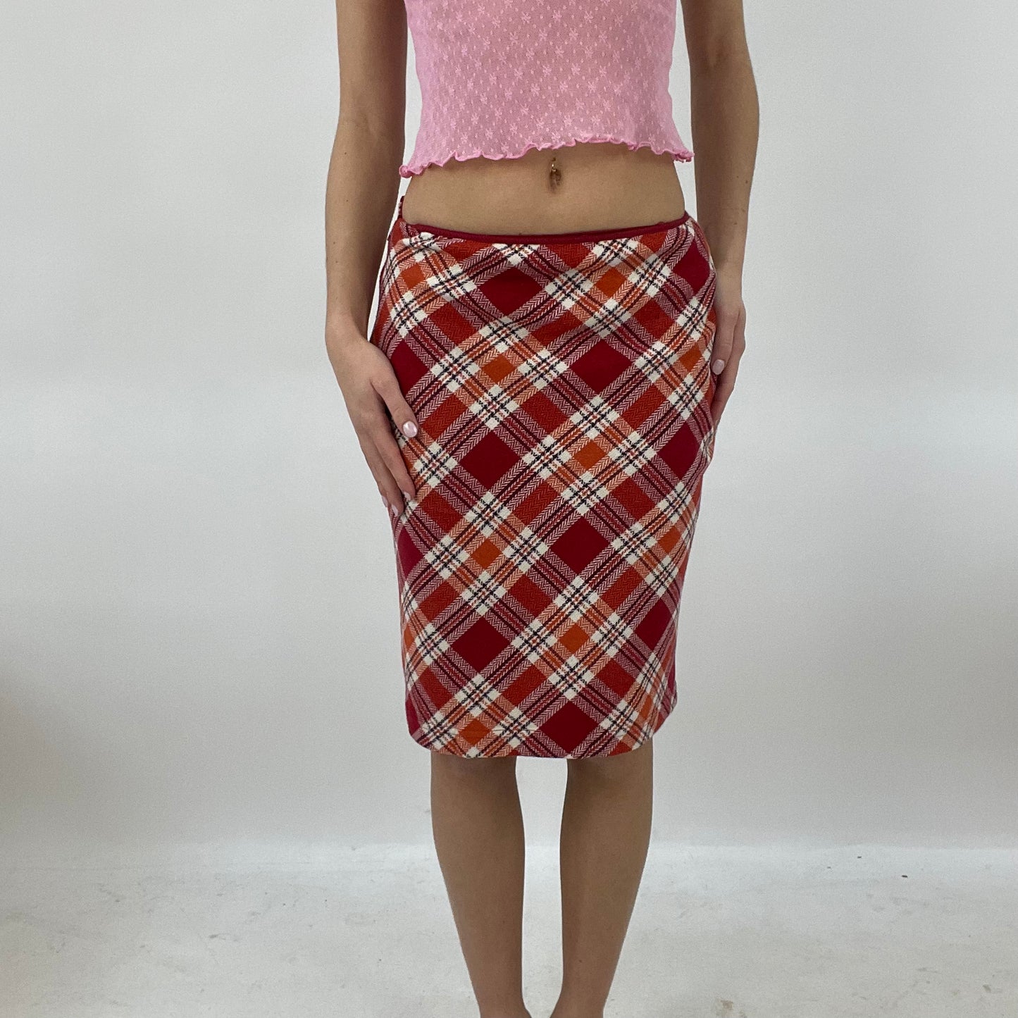 💻 DROP 1 | small orange red white gingham midi skirt