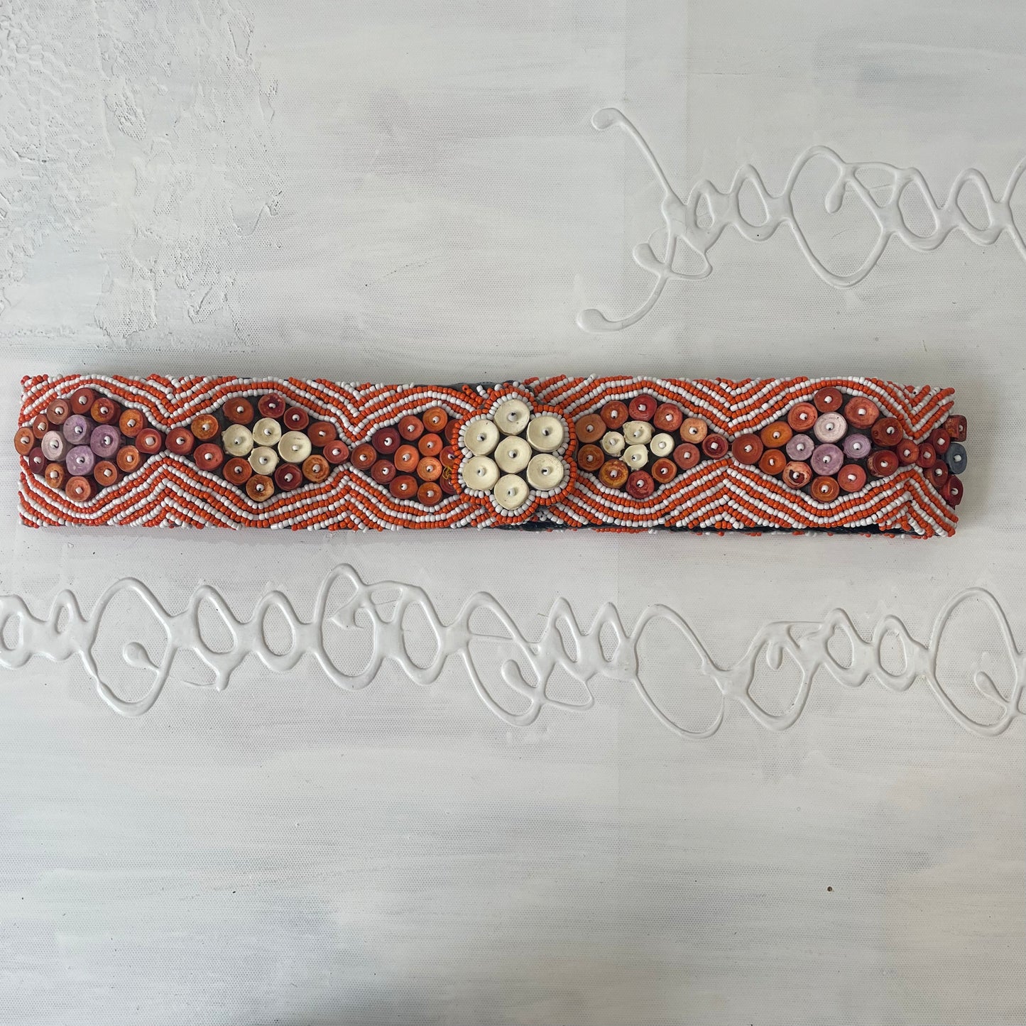🐚 orange and white beaded belt