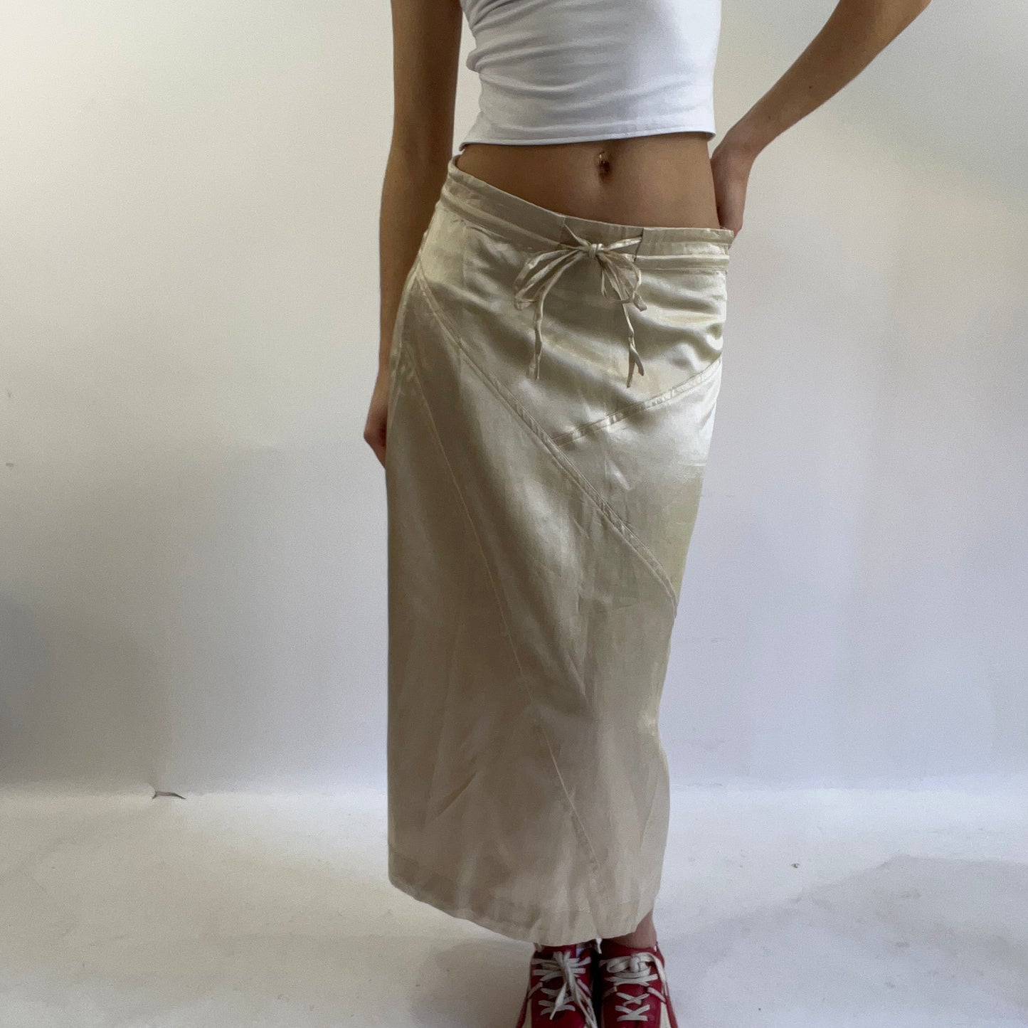 ‼️💻#06 silky cream midi skirt drawstring waist