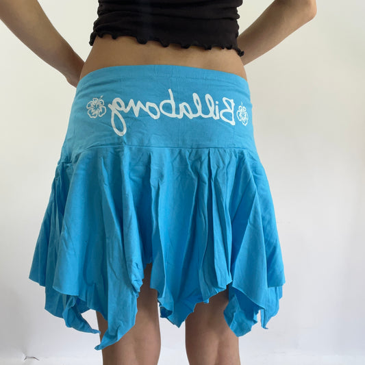 💻‼️ small blue billabong asymmetric skirt with white spell out on the bum