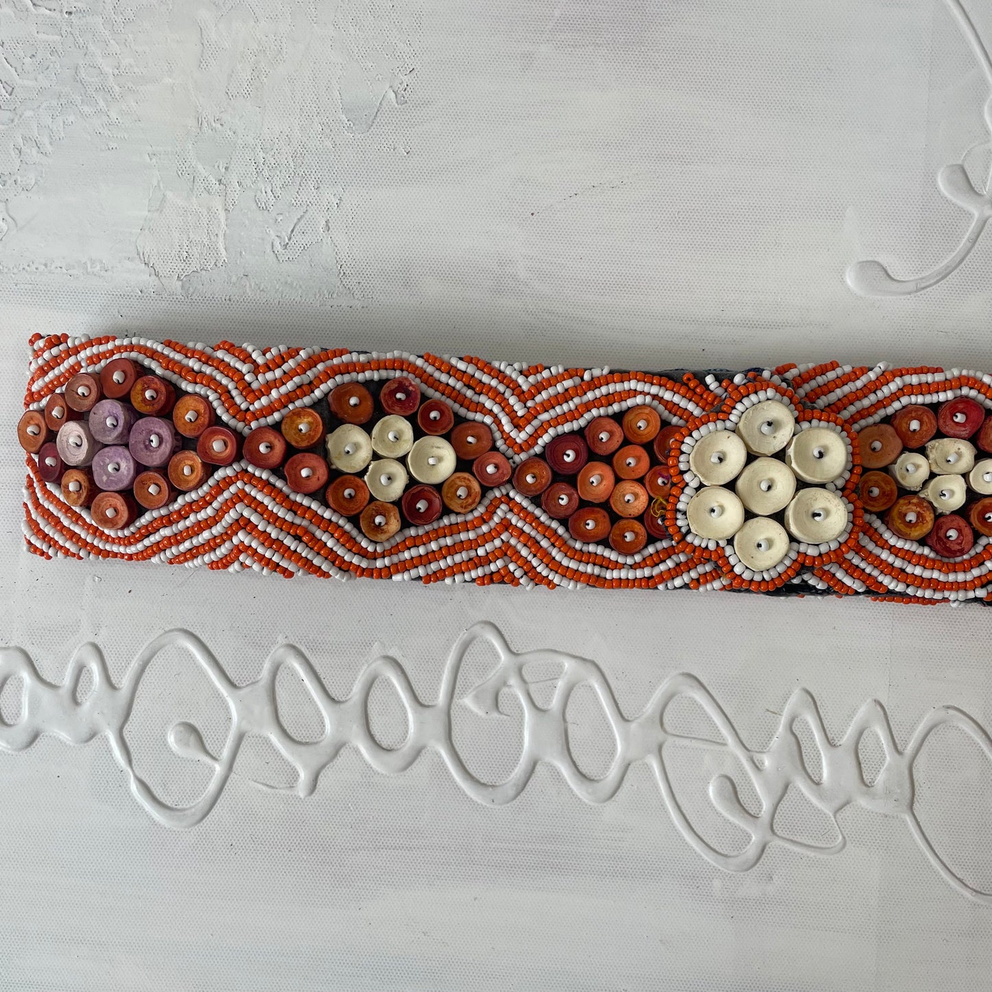 🐚 orange and white beaded belt