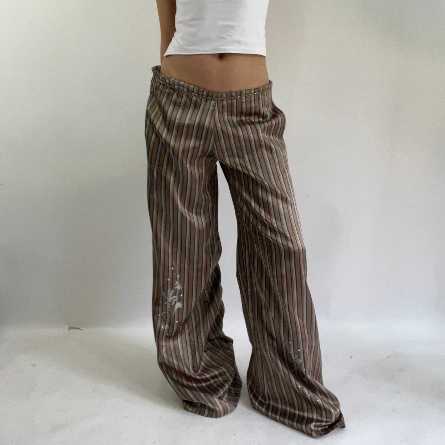silky stripy trousers