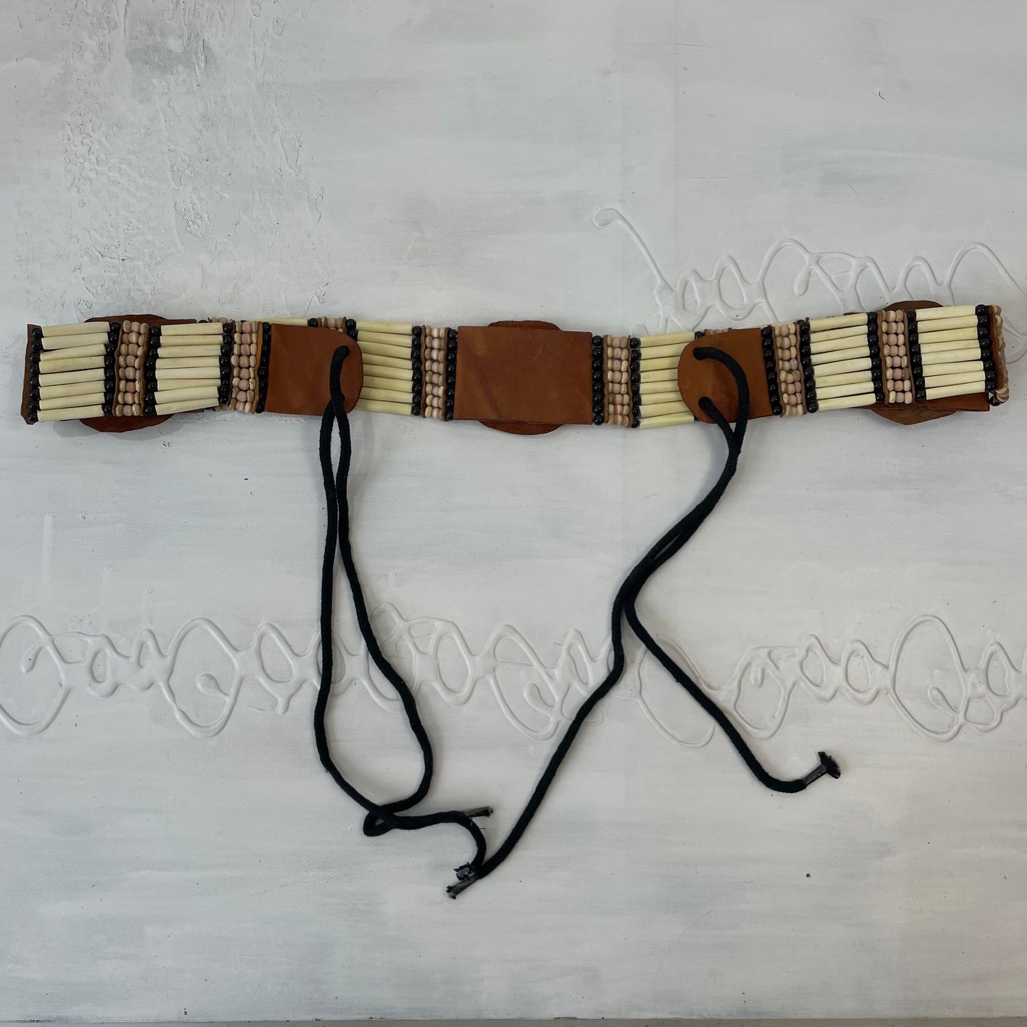 brown, cream and black beaded belt