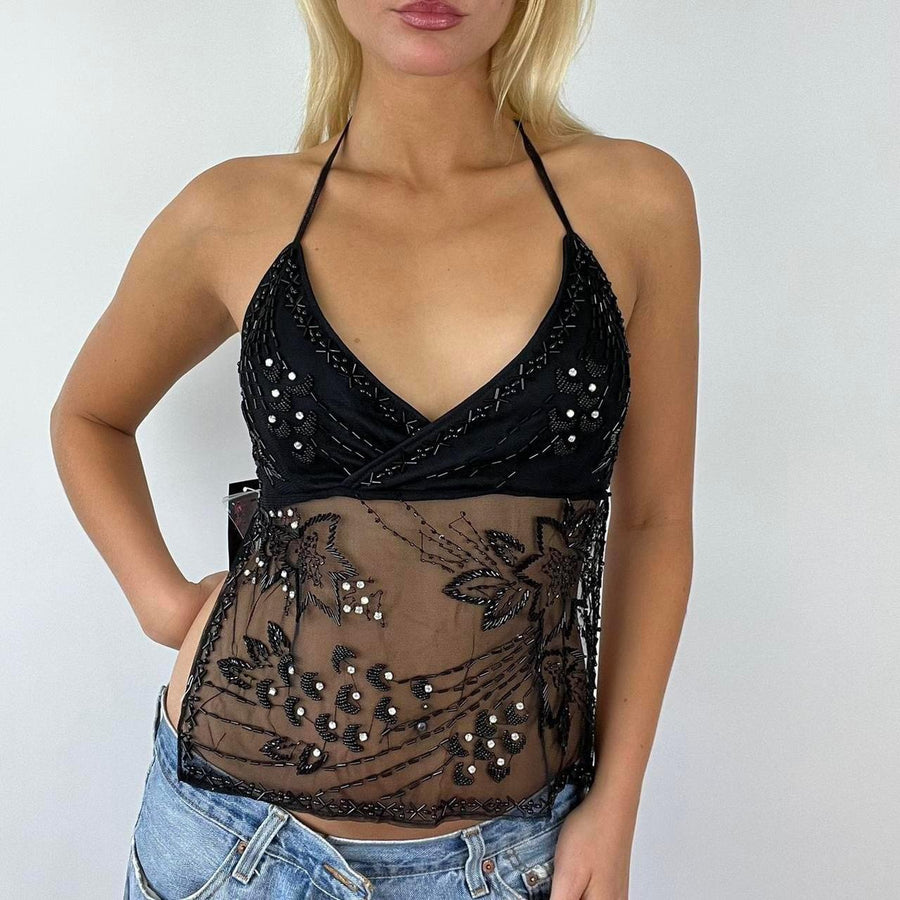 💻⭐️ black diamanté backless top festival top