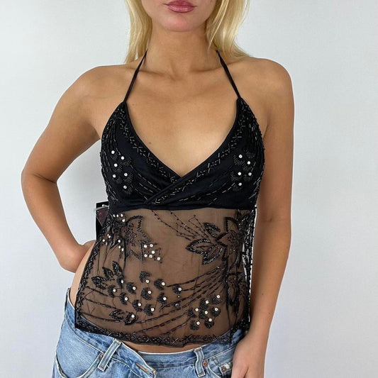 black diamanté backless top festival top