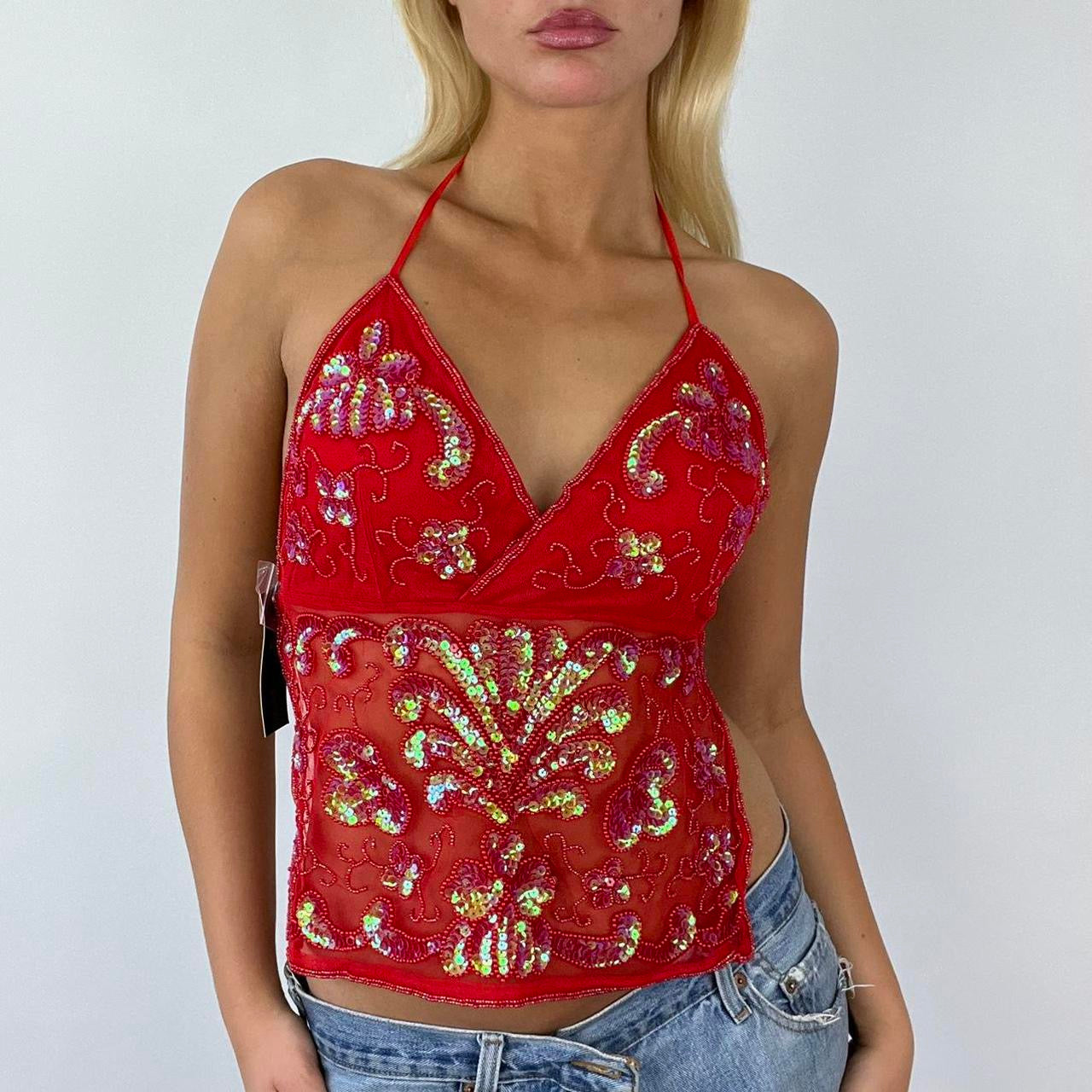 ⭐️ red sequin backless top festival top